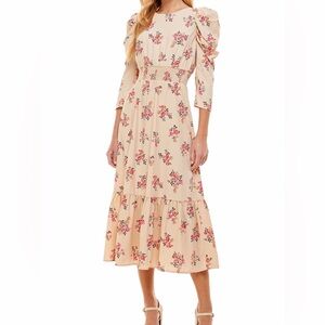 Wayf Open Back Floral Blush Midi Dress